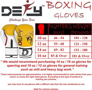 Боксерські рукавички DEFY Tiger 16oz для чоловіків та жінок, жовті, преміум-якість, для боксу, ММА, муай-тай, кікбоксингу, тренувань та спарингу