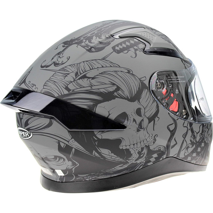 Мотоциклетний шолом ViPER RSV95 для дорослих, повнолицевий, з сонцезахисним козирком, ECE/ACU сертифікований, унісекс, матовий чорний/череп сірий, розмір L