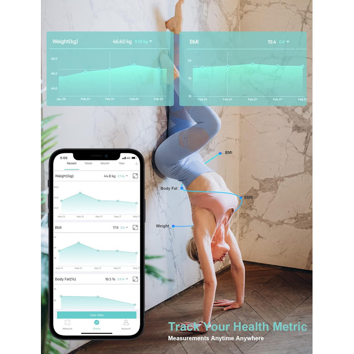 Цифрові ваги для ванної кімнати Body Fat Scale, шкала ITO з аналізом жиру в організмі, розумні ваги для жиру в організмі, м'язової маси, з додатком для iOS та Android, більша площа зважування, загартоване скло, до 180 кг