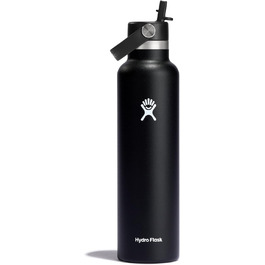 Термос-гідрофляшка HYDRO FLASK 709 мл з трубочкою, вакуумна пляшка з нержавіючої сталі, для гарячих і холодних напоїв, BPA-free, чорна