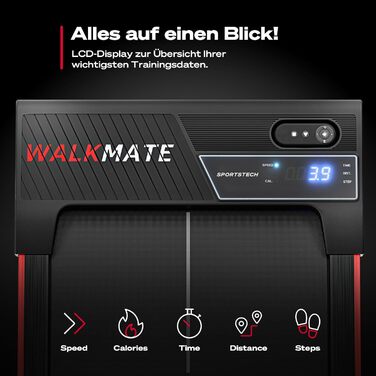 Бігова доріжка Sportstech Walking Pad до 6 км/год, ручний нахил 9%, дистанційне та додаткова керування, LCD-дисплей, крокомір, компактна, на колесах, до 120 кг