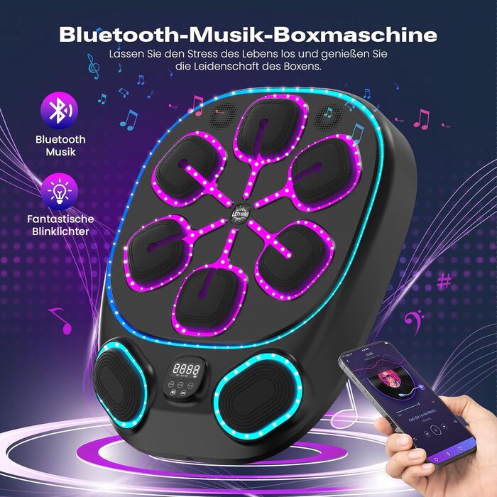 Музична боксерська машина з LED-підсвіткою, Bluetooth, 9 режимами швидкості та підрахунком ударів, електронний бокс-тренажер для дітей і дорослих, музичний бокс для дому та спортзалу