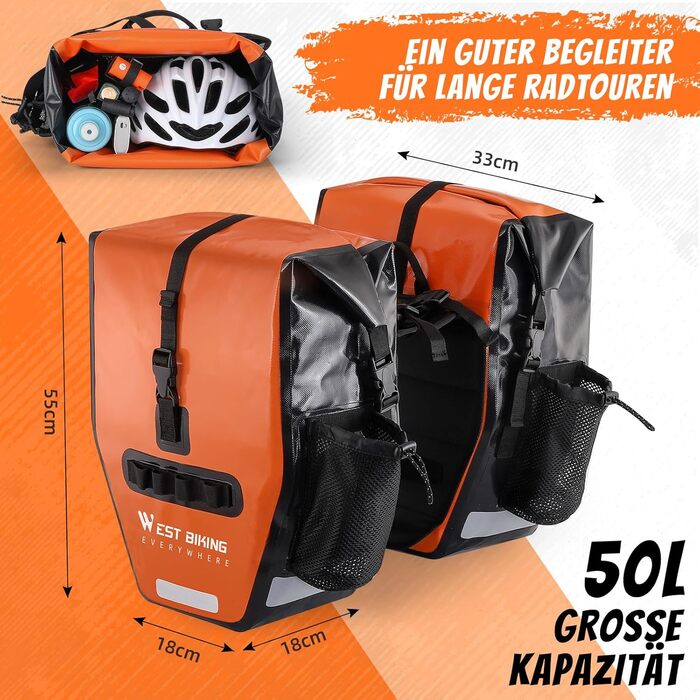 Велосипедна сумка HONGYEA 50L, подвійна, водонепроникна, для багажника, для електровелосипеда, MTB, шосейного велосипеда