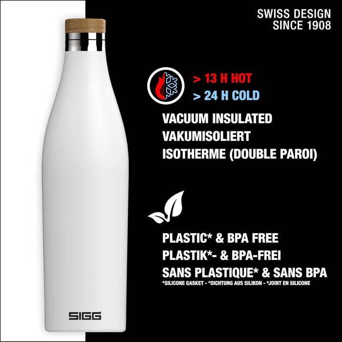 Термос-бутилка SIGG Meridian, герметична, 0,5/0,7 л, подвійна стінка з нержавіючої сталі 18/8, бамбукова кришка, BPA та пластику немає