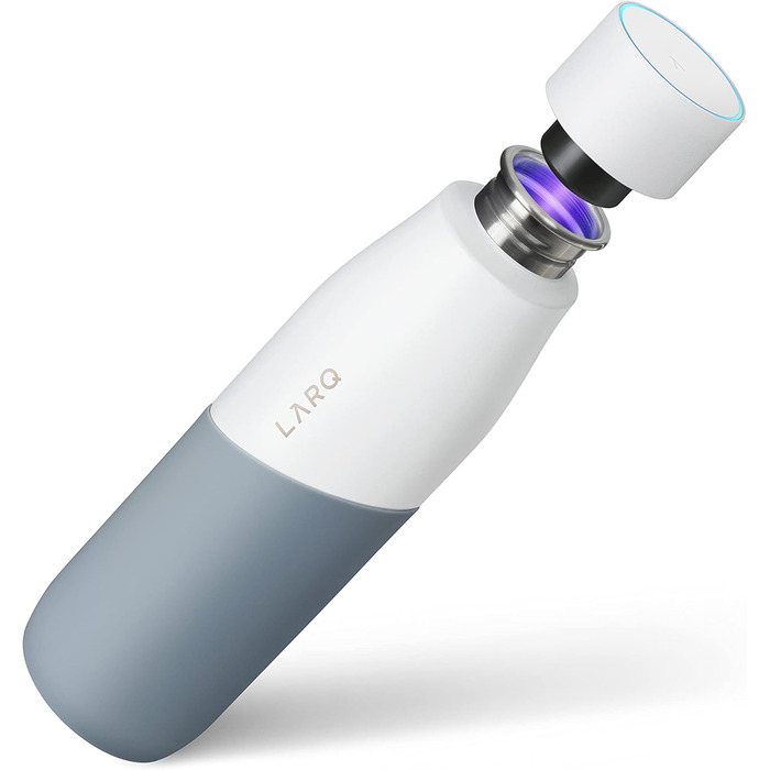 Пляшка LARQ Movement PureVis 710 мл — легка нержавіюча пляшка для води з UV-стерилізатором, самостійне очищення, неізольована, багаторазова, для подорожей, біла/камінь