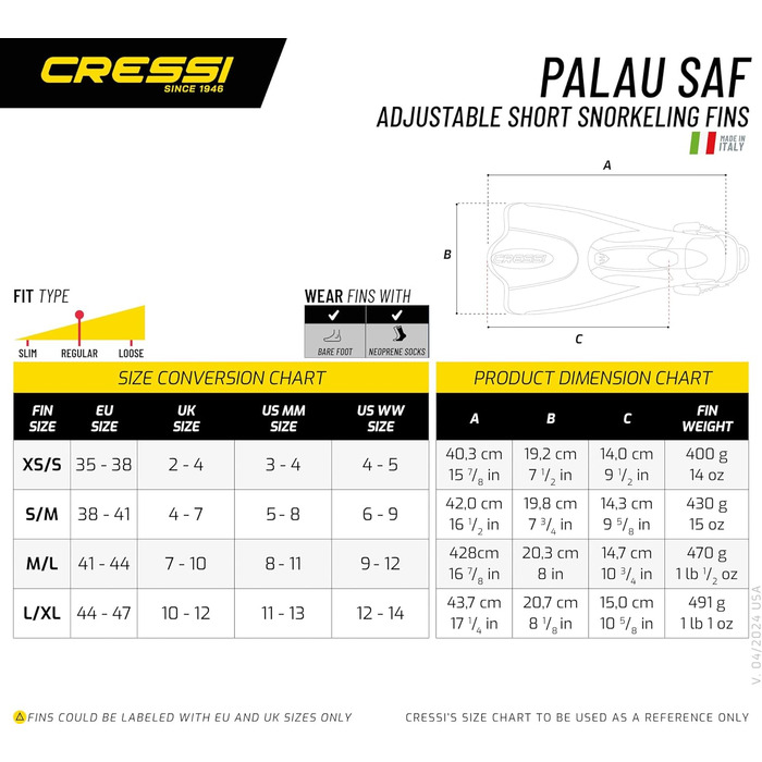 Плавники Cressi Palau SAF M/L (EU 41/44, чорний/титан)