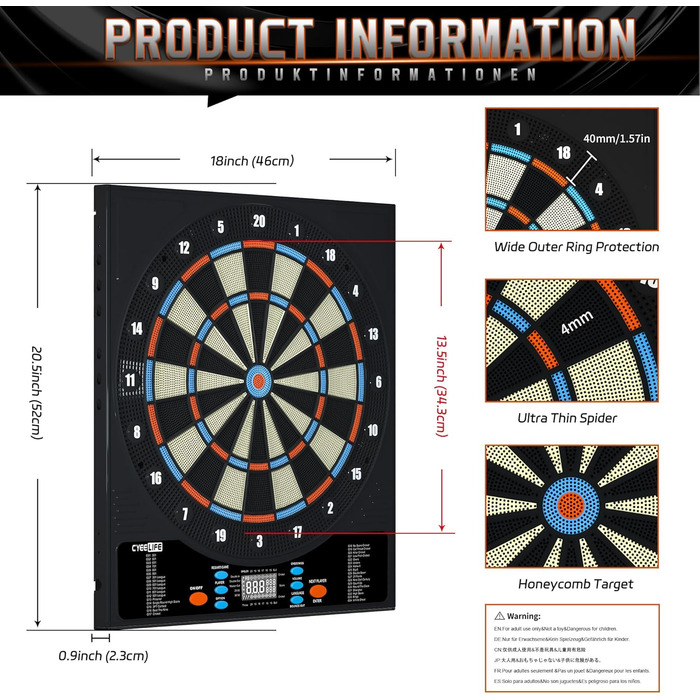 Дошка для дартсу CyeeLife з 12 дротиками, 8 гравців, 34 гри
