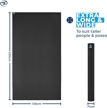 Килимок для йоги Yoga-Mad Extra Long 220 см, чорний для фітнесу