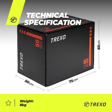 Бокс для стрибків TREXO 3в1, 50x60x75 см, шкірозамінник, чорний, 8 кг