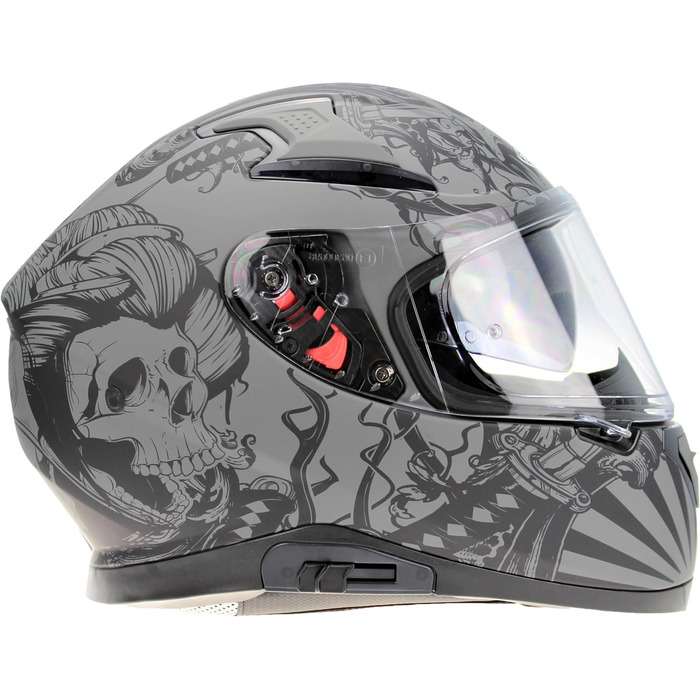 Мотоциклетний шолом ViPER RSV95 для дорослих, повнолицевий, з сонцезахисним козирком, ECE/ACU сертифікований, унісекс, матовий чорний/череп сірий, розмір L