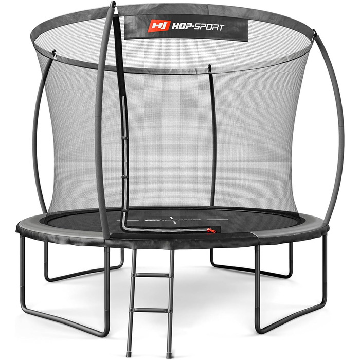 Батут Hop-Sport Outdoor Ø 305/366/427/488 см - Батут з інноваційними вигнутими сітчастими штангами, сертифікатами безпеки та захисною сіткою (305 см, Сірий/Чорний)