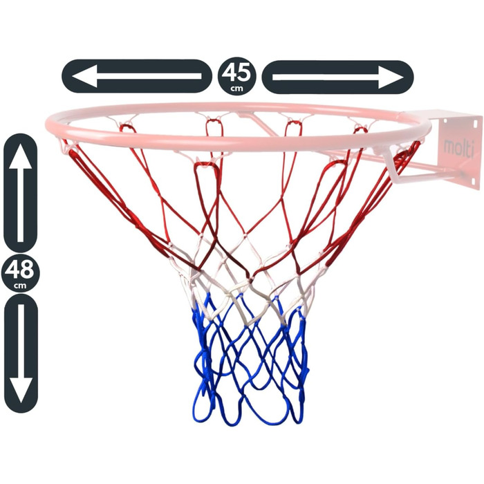 Баскетбольне кільце molti Ø45 см / Баскетбольне кільце HangRing з сіткою та кріпильними гвинтами зовнішнє 4 кріпильних гвинта (червоний, 45см)
