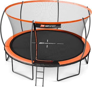 Батут Hop-Sport Outdoor Ø 305/366/427/488 см - Батут з інноваційними вигнутими сітчастими штангами, сертифікатами безпеки та захисною сіткою 427 см Помаранчевий/Чорний