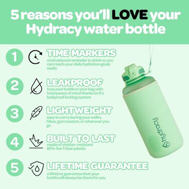 Пляшка для води Hydracy з трубочкою та часовими мітками, 2 л, BPA-free, герметична, спортивна, без конденсату, для спорту та активного відпочинку, колір аква-зелений