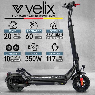 Електросамокат velix E-Kick 20 Pro - запас ходу 60 км, шини 10', ABE