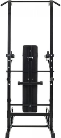 Силова станція GORILLA SPORTS Power Tower, складана лава, турнік, бруси, до 150 кг, чорна, багатофункціональний тренажер для дому