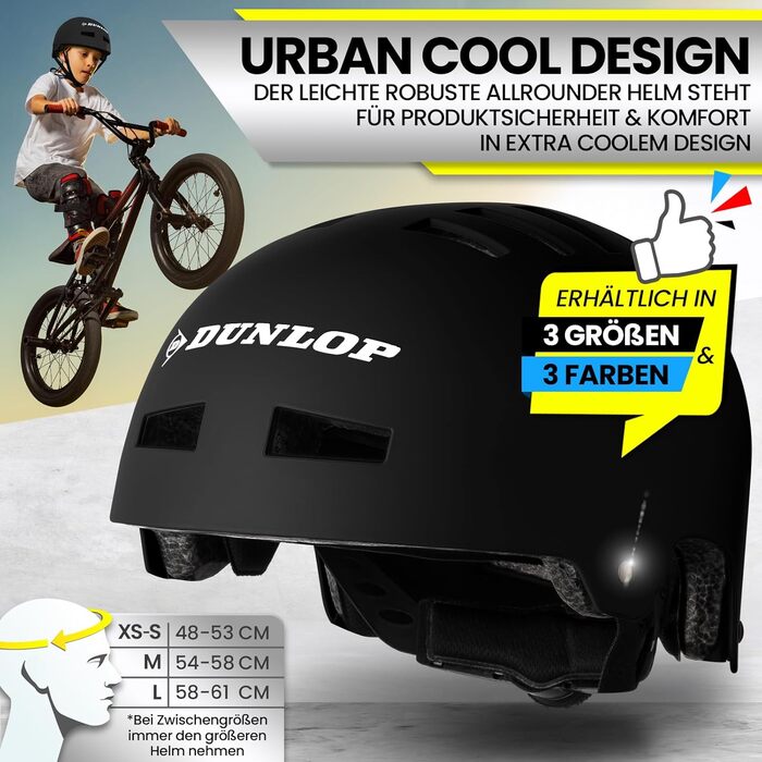 Велошолом DUNLOP SPORTS для дітей, підлітків і дорослих, легкий міцний міський універсальний шолом з 14 вентиляційними отворами, швидке застібання, автоматичне регулювання розміру, відмінна оцінка у тестах