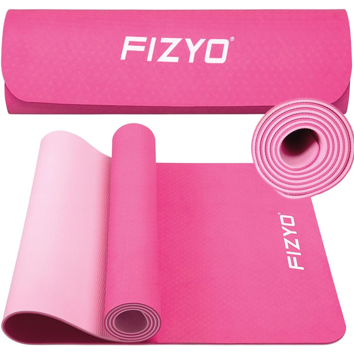 Йога-мат Fizyo 183x61 см, рожевий, TPE, нековзкий, з сумкою та ременем, для пілатесу, фітнесу, товщина 0,6 см