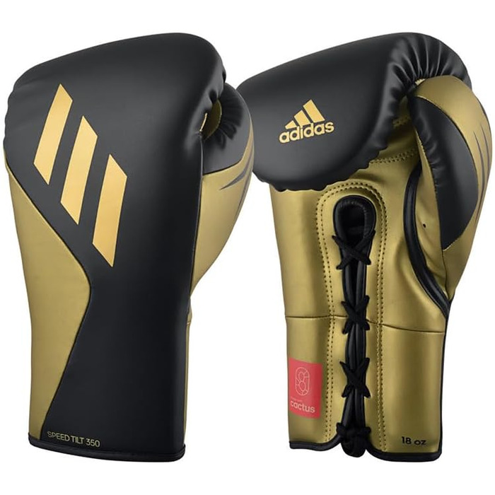 Боксерські рукавички adidas Tilt 350 Pro 16 унцій, унісекс, чорні/золоті, нова технологія нахилу, шнурівка, еко-веганська шкіра, для боксу, кікбоксингу, ММА, тренувань