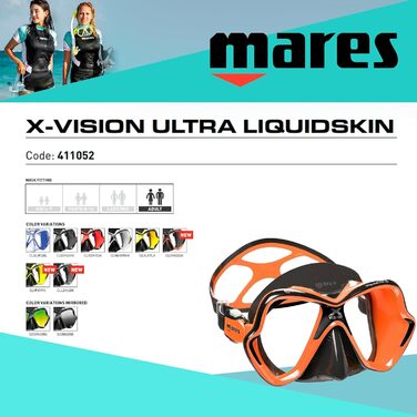 Маска Mares X-Vision Ultra LiquidSkin, чорна/помаранчева, One size