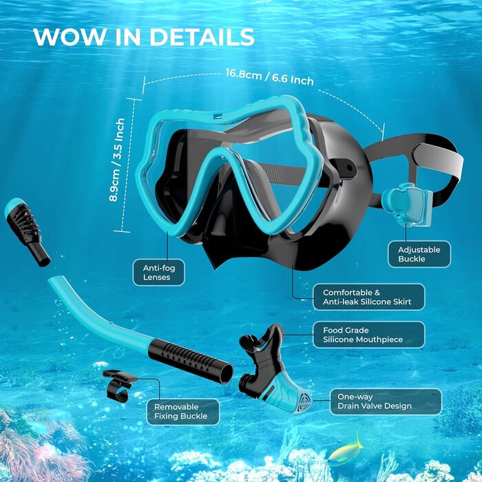 Набір трубок для дорослих - Маска для дайвінгу Taucherbrie Dry Snorkel with Breath Easy Airfow Tech & Anti-Fog Design для чоловіків і жінок (поставляється з додатковим мундштуком) (Чорний, Зелений, L), 2RISE SN02