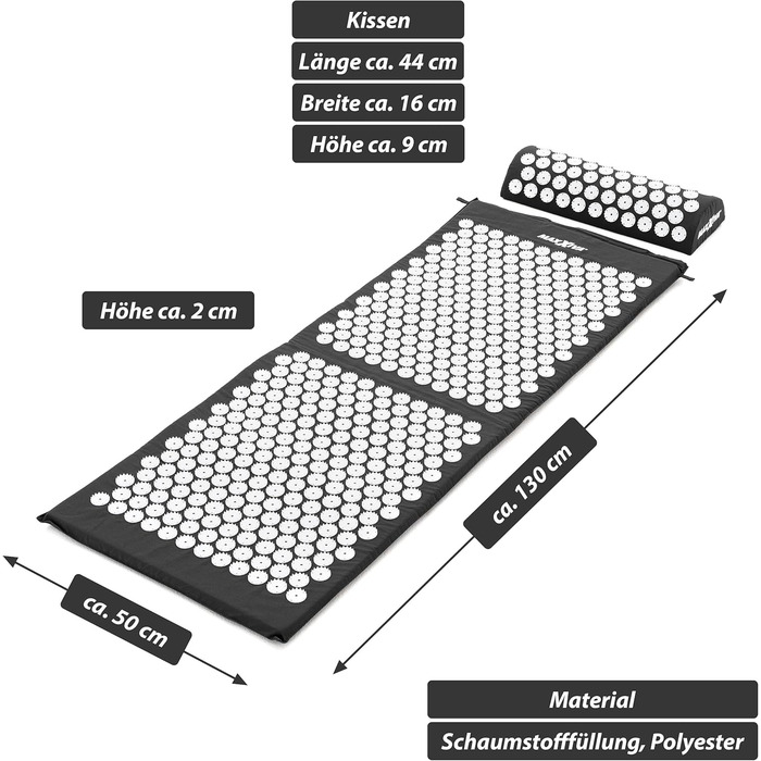 Килимок для масажу MAXXIVA 130x50см з подушкою, колір чорний