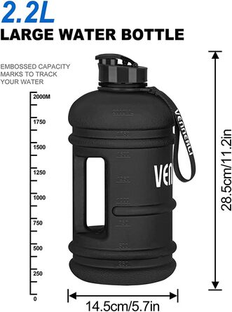 Пляшка для води Спортивна 2.2-літрова пляшка для води Фітнес-пляшка для тренувань Велика пластикова пляшка для тренажерного залу Спортивна пляшка з ручкою Не містить бісфенолу А Герметично Ідеально підходить для спортивного тренажерного залу Фітнес Офіс Д