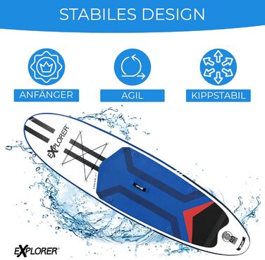 Дошка для веслування EXPLORER SUP Fusion Stand Up до 180 кг Повний комплект з алюмінієвим веслом, рюкзаком, насосом, плавником і набором патчів. (ПОТІК 10.2)