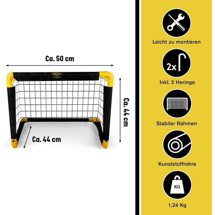 Футбольні ворота Umbro для дітей складні 50x44 см жовто-чорні