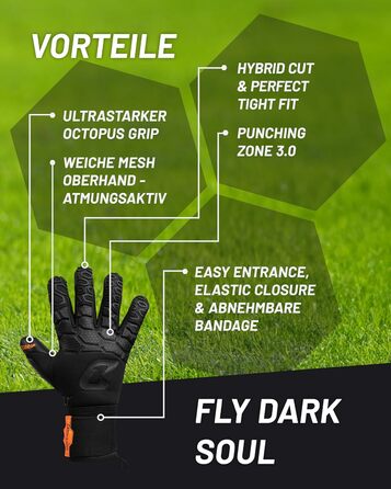 Професійні воротарські рукавички CATCH & KEEP Fly Soul Octopus Grip Hybrid Cut, футбольні, дихаюча сітка, Punching Zone 3.0