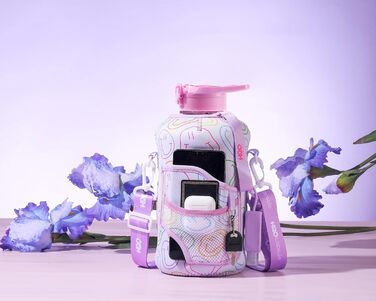 Пляшка для води H2O Capsule 2.2 л з чохлом і соломинкою, BPA-free, велика багаторазова фіолетова пляшка з ручкою та усмішкою
