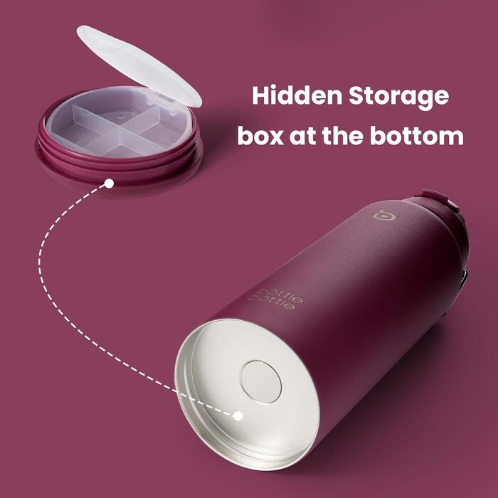 Спортивна пляшка bottlebottle 1л, нержавіюча сталь, ізольована, з трубочкою та контейнером для таблеток, червона