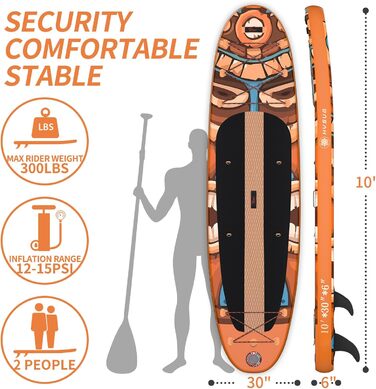 Надувна SUP-дошка HYSUM 10'x30''x6'' з аксесуарами – ультралегка дошка для веслування стоячи для всіх рівнів, весло, плавники, ремінець, насос, рюкзак