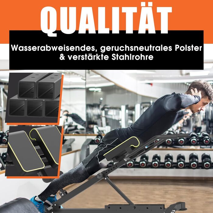 DH FitLife 5-в-1 тренажер для спини та пресу, гіперекстензія, складаний римський стілець до 150 кг, багатофункціональна лавка для вправ і гантелей для дому