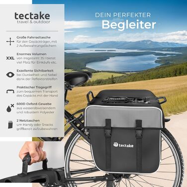 Велосипедна сумка на багажник tectake, 35 л, водонепроникна ПВХ, з ручкою та світловідбивачами для велосипеда і eBike