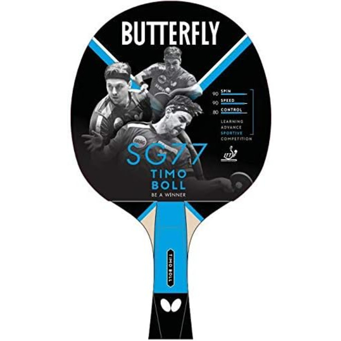 Ракетка для настільного тенісу Butterfly Timo Boll SG77 Ракетка для настільного тенісу Бита, хобі та тренування Досвідчені та тактично досвідчені гравці Сертифікована ITTF гума Pan Asia Увігнута форма ручки зі смартом. Зчеплення одинарне