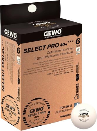 М'ячі для настільного тенісу GEWO Select PRO - 3-зірковий м'яч для настільного тенісу з пластику 40 зі швом - М'ячі для змагань, сертифіковані ITTF - Високоякісні професійні м'ячі для настільного тенісу білого кольору, діаметром 40мм (6 шт. )