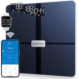 Шкала відстеження жиру в організмі RENPHO Wi-Fi Fitness Scale для людей з жировими відкладеннями та м'язовою масою, ваги для ванної кімнати з аналізом жиру в організмі та моніторами 13 показників для вашого здоров'я, Elis Aspire 11'/280мм Blue