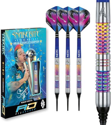 Дартси Red Dragon Peter Wright Snakebite Rainbow Mamba 18 г, 90% вольфрам, софт-тіп, з насадками Snakebite та карткою Checkout