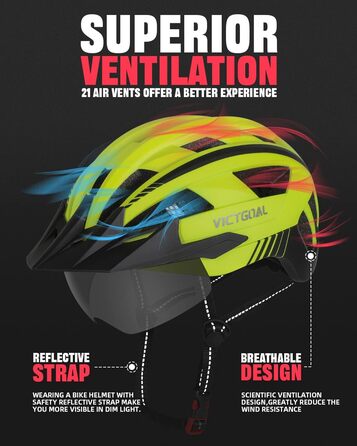 Велосипедний шолом для чоловіків і жінок MTB з магнітним знімним візором, 21 вентиляційний канал, регульований, захисний, дихаючий