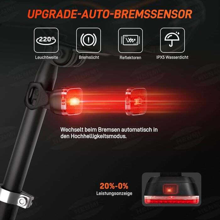 HENMI LED велосипедні фари комплект, USB зарядка, передня і задня фара для велосипеда, StVZO, водонепроникні IPX5