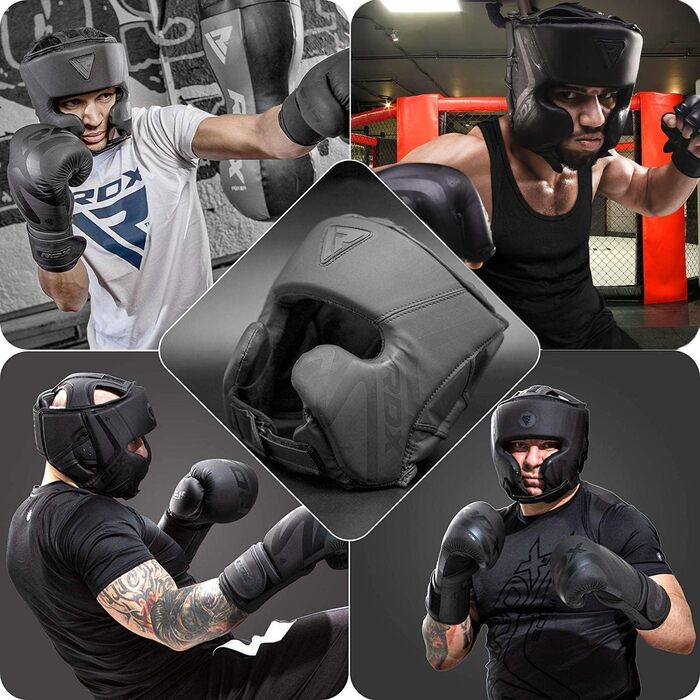 Головні убори RDX Boxing Спаринги Грепплінг, Maya Hide Leather, Головний убір для ММА Муай Тай Тренування з кікбоксингу, Багатошарова підкладка, Тхеквондо Бойові мистецтва BJJ Боротьба Карате, Чорні Mattes Schwarz L