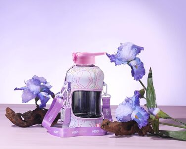 Пляшка для води H2O Capsule 2.2 л з чохлом і соломинкою, BPA-free, велика багаторазова фіолетова пляшка з ручкою та усмішкою