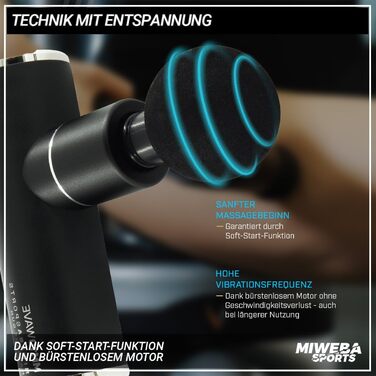 Спортивний масажний пістолет Miweba MM100 Wave Massager - Масажний пістолет - Пістолет для масажу м'язів - РК-сенсорний дисплей - плавний пуск - 6 насадок - 10 рівнів вібрації - Fitgun (MM100 чорний/золотий) (mm10 Black)