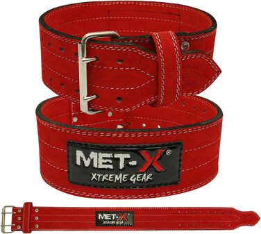 Пояс для важкої атлетики MET-x Premium Nubuck Leather Pro Power Lifting Belt Шкіряний ремінь, міцний, червоний