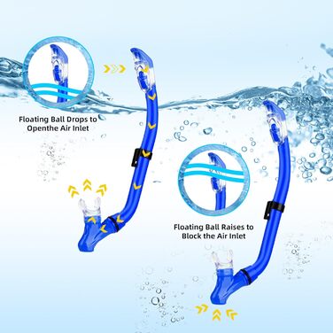 Набір трубок для дітей, Окуляри для дайвінгу та сухі трубки, Дитячі окуляри з легким диханням Суха трубка, Панорамні види Маска для дайвінгу Маска для підводного плавання Набір для дайвінгу (синій)