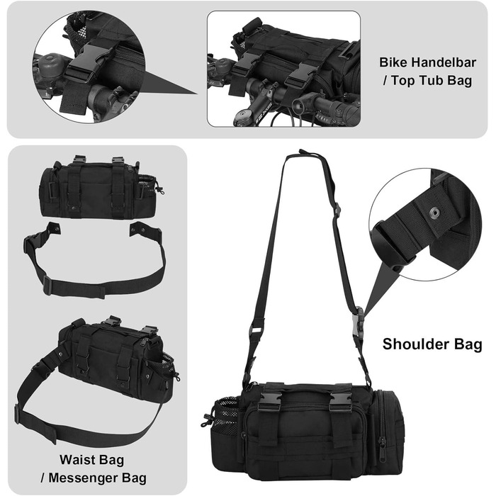 Велосипедна сумка BraveHawk OUTDOORS на кермо, тактична поясна сумка з водостійкого нейлону 900D, багатофункціональна, міцна, MOLLE, для велосипеда та туризму, велика