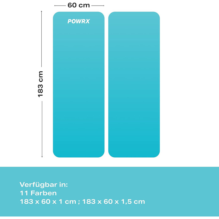 Гімнастичний килимок POWRX Килимок для йоги (бірюзовий 183 x 60 x 1 см) в т.ч. Плакат вправ I Тренувальний килимок без фталатів 183 x 60 x 1 см I Килимок для шкіри I Різні килимки для вправ Кольори