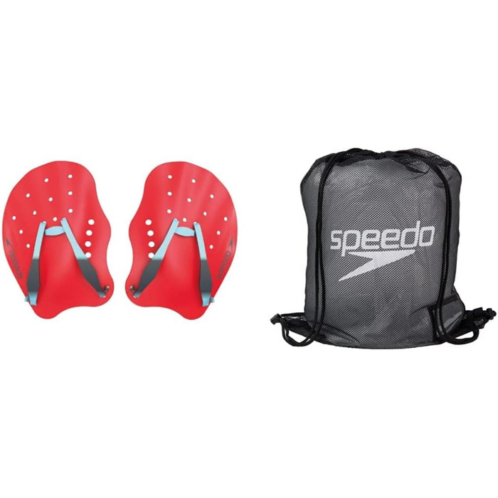 Ручне весло Speedo Unisex Biofuse Tech Paddle для дорослих червоний/синій/сірий комплект M зі спортивною сумкою, 35 літрів