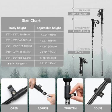 Туристичні палиці BISINNA, розбірні, туристичні палиці, алюмінієвий сплав, 2 шт. и, легкі, регульовані, розбірні, для чоловіків Wowen, палиці для ходьби з системою швидкого зняття чорний 115-135см